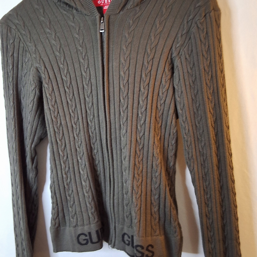 Guess Olive Cable Knit Zip Hoodie - Picture 2 of 10